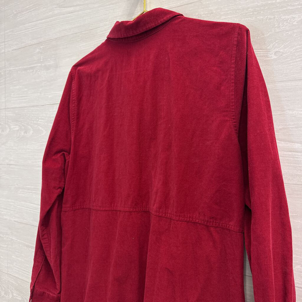 J Jill Red Corduroy Long Sleeve Button Down Top Large