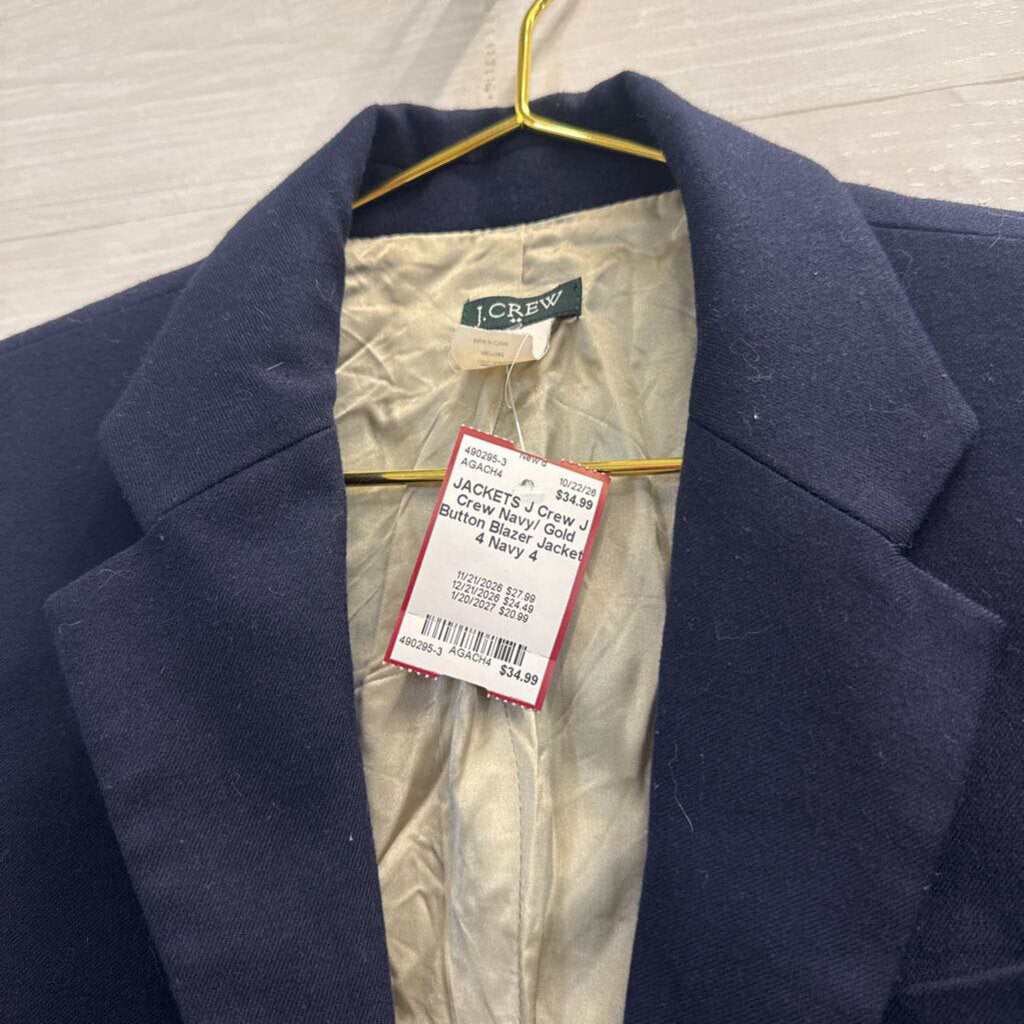 J Crew Navy/ Gold Button Blazer Jacket 4