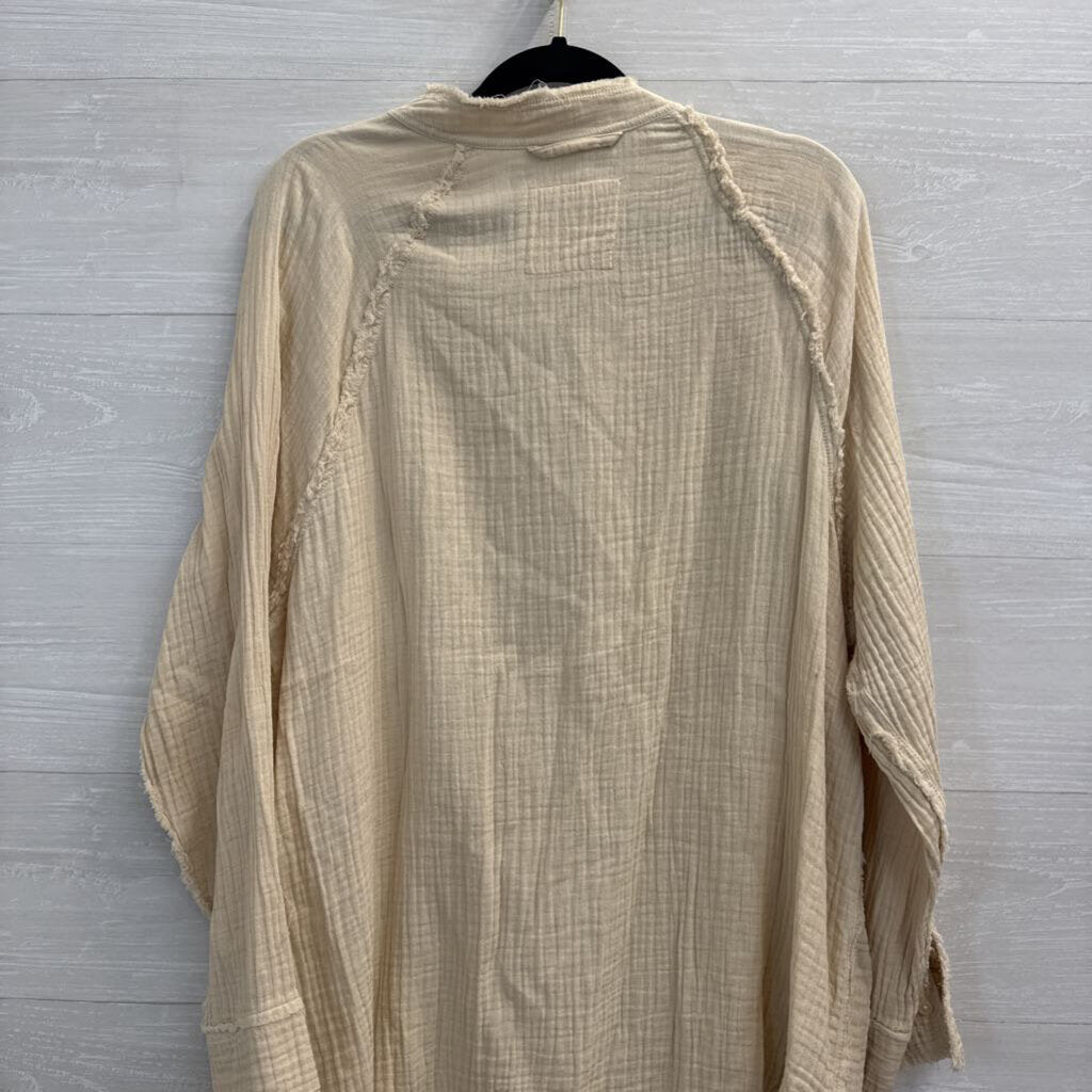 Aerie Cream Textured Long Sleeve Button Down Top Small