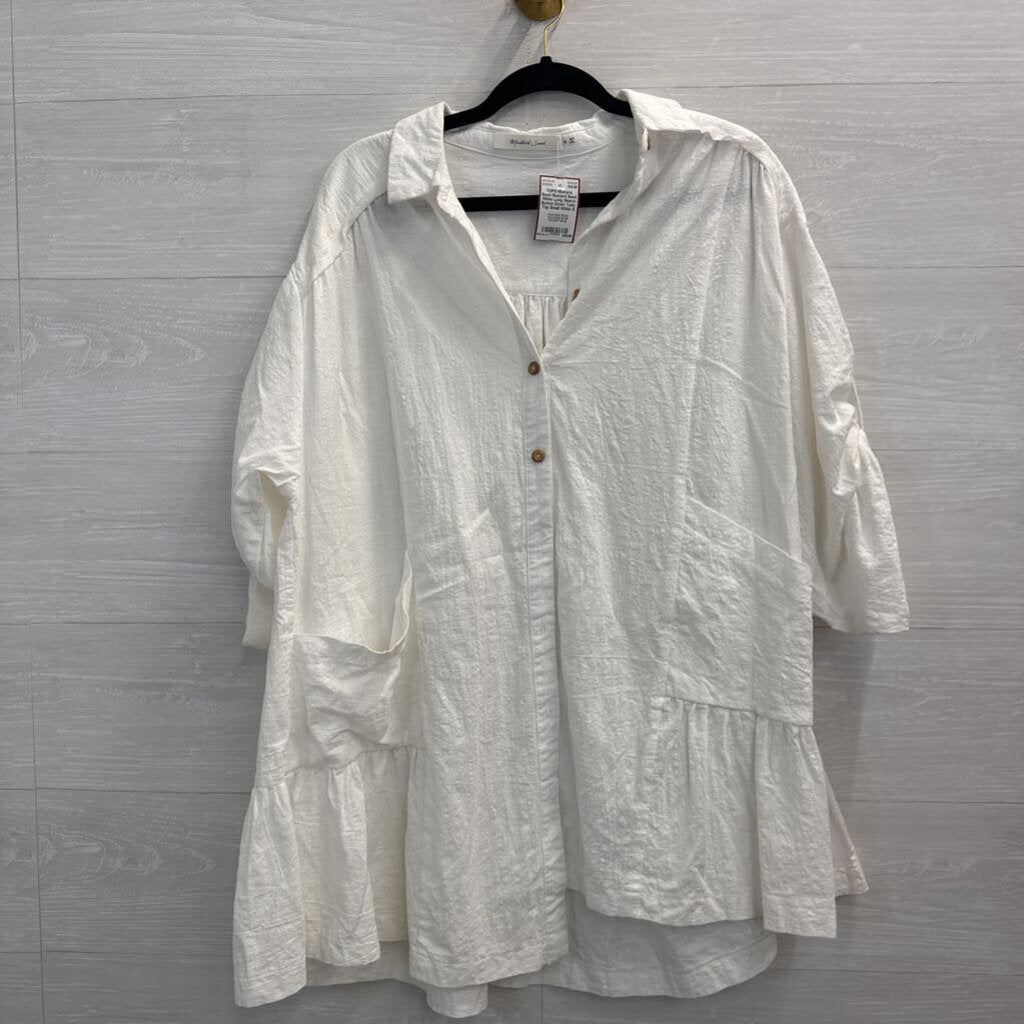 Mustard Seed White Long Sleeve Button Down Tunic Top Small