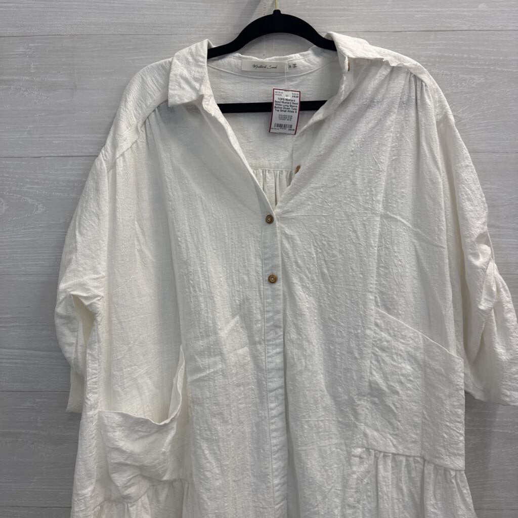 Mustard Seed White Long Sleeve Button Down Tunic Top Small