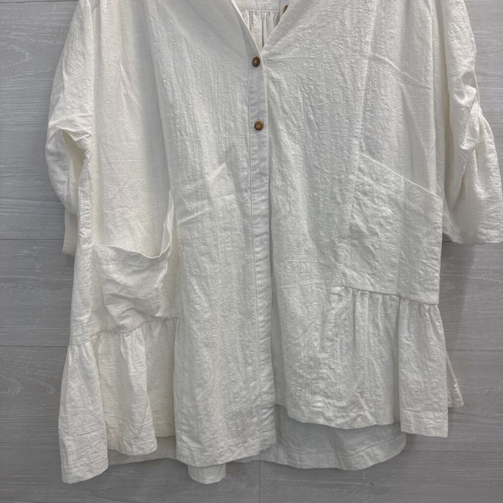 Mustard Seed White Long Sleeve Button Down Tunic Top Small