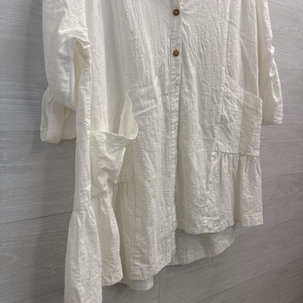 Mustard Seed White Long Sleeve Button Down Tunic Top Small