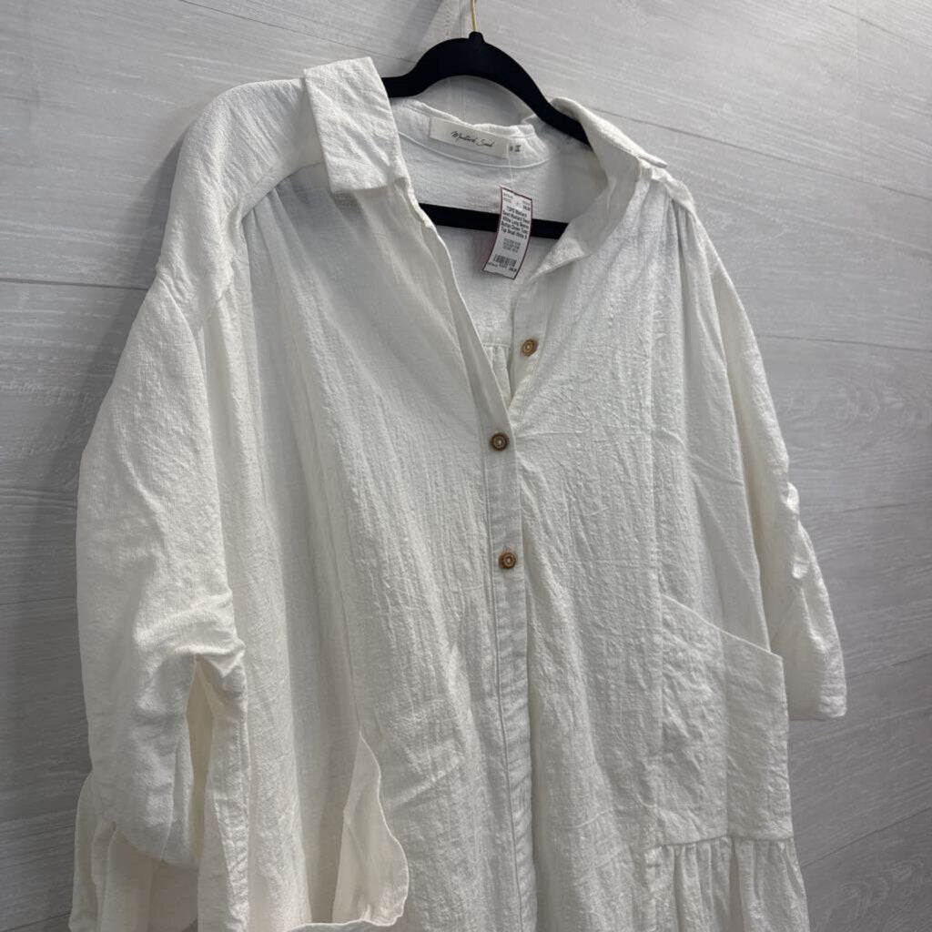 Mustard Seed White Long Sleeve Button Down Tunic Top Small