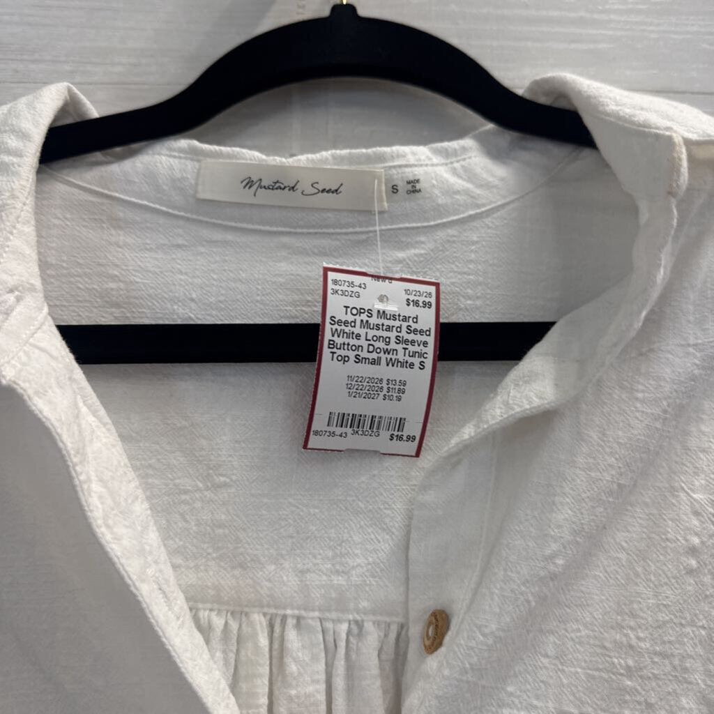 Mustard Seed White Long Sleeve Button Down Tunic Top Small