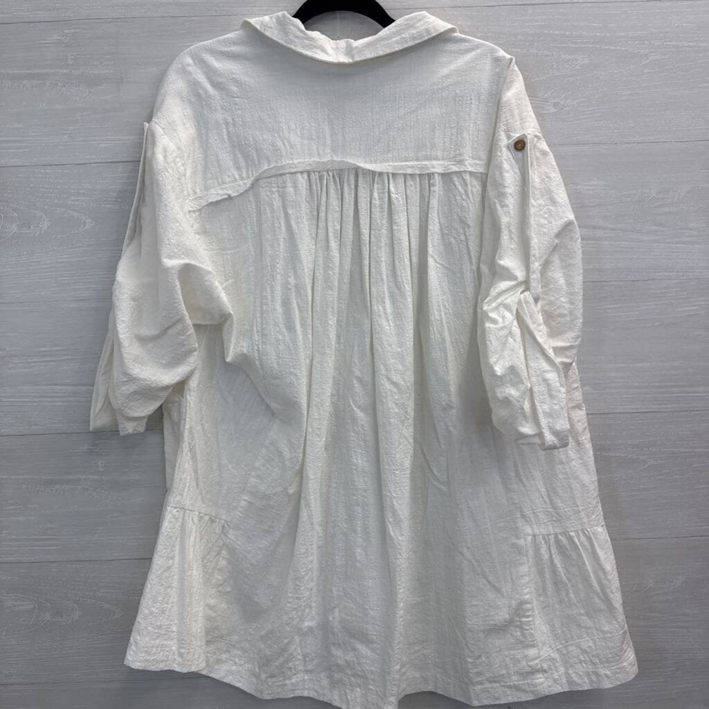 Mustard Seed White Long Sleeve Button Down Tunic Top Small