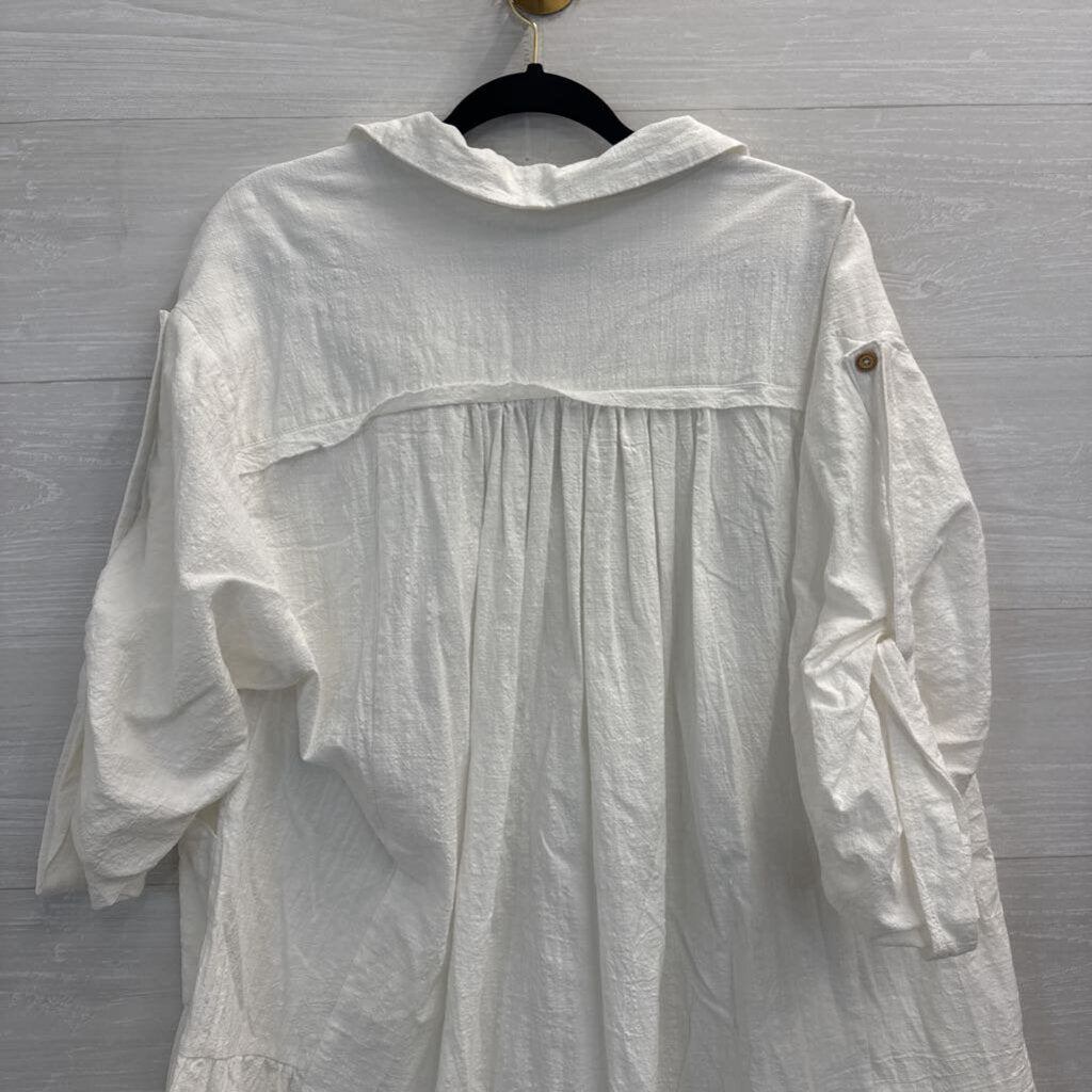 Mustard Seed White Long Sleeve Button Down Tunic Top Small