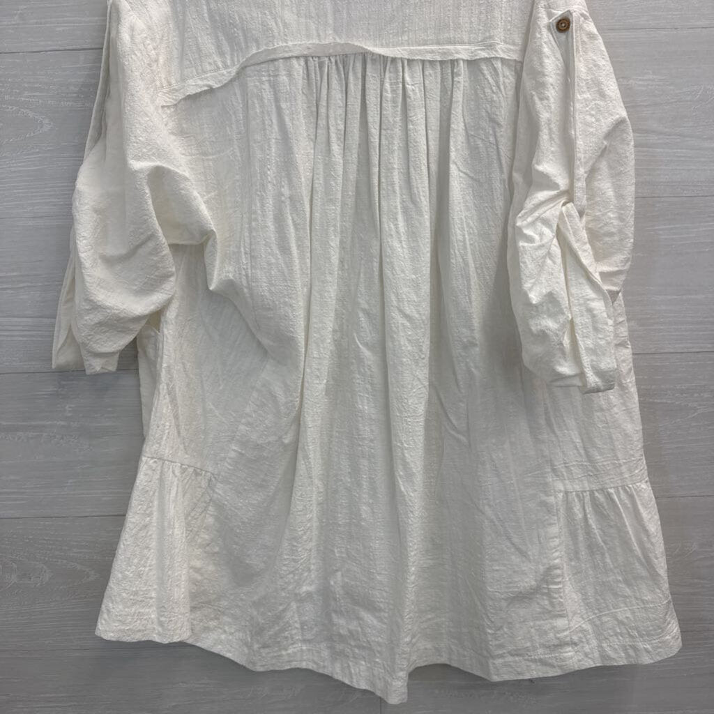 Mustard Seed White Long Sleeve Button Down Tunic Top Small