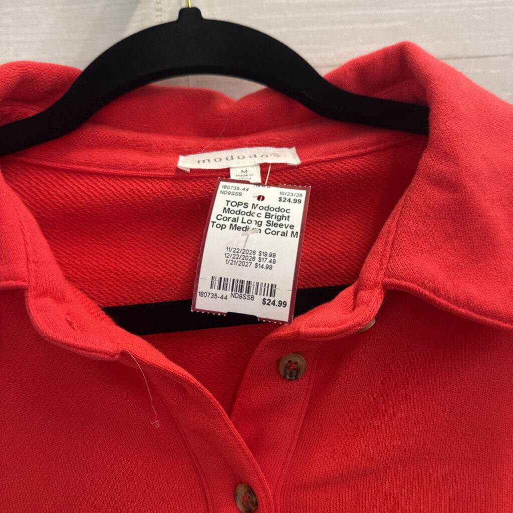 Mododoc Bright Coral Long Sleeve Top Medium