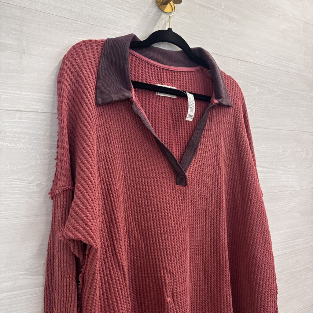 We The Free Mauve Textured Oversized Long Sleeve Top Extra Small