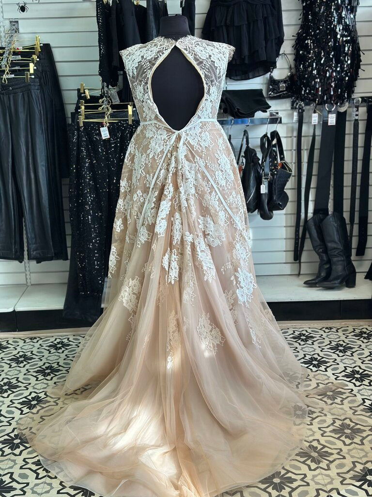 Watters Light Brown/Ivory Lace A-Line Bridal Gown 16W