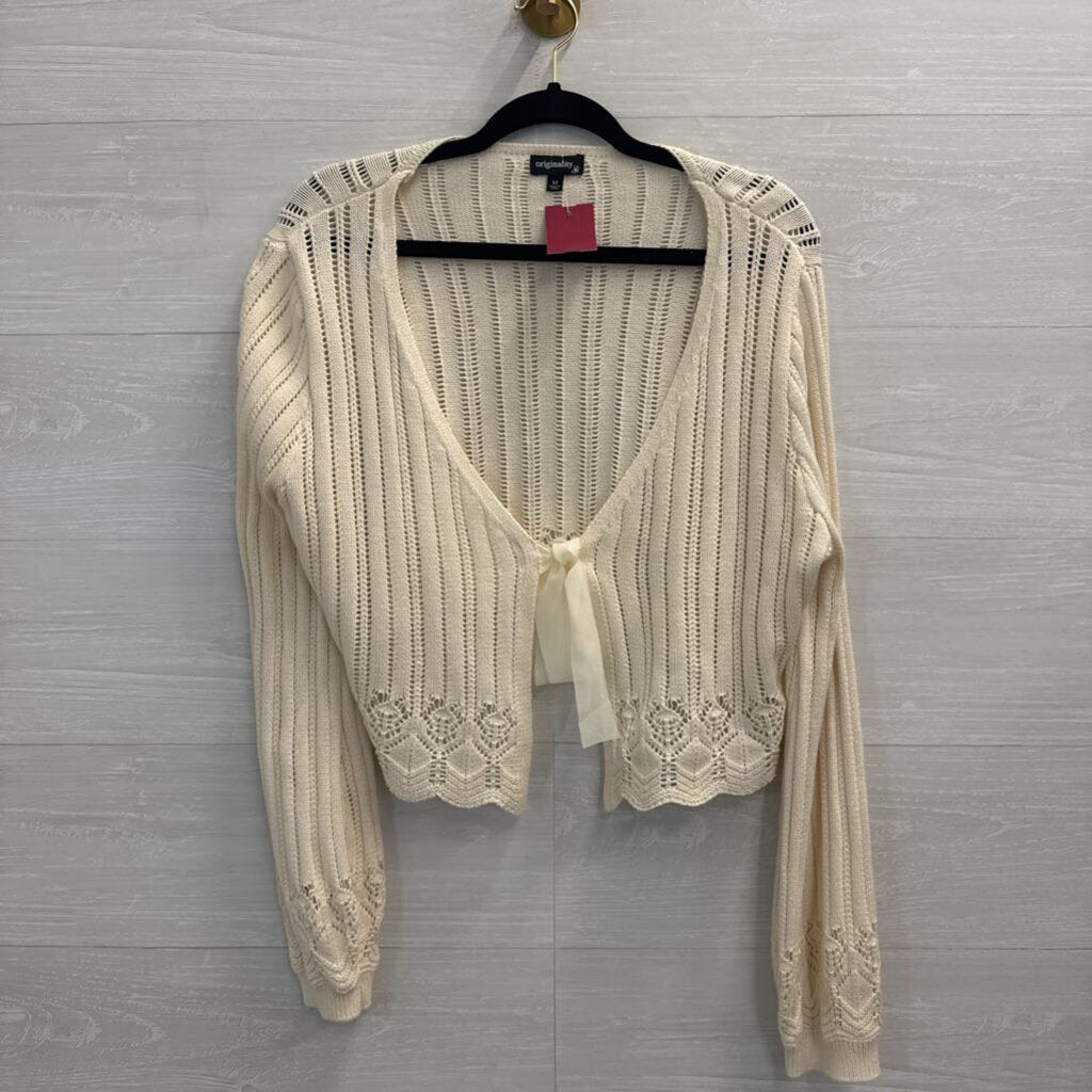Originality Cream Knit Tie Front Sweater Medium