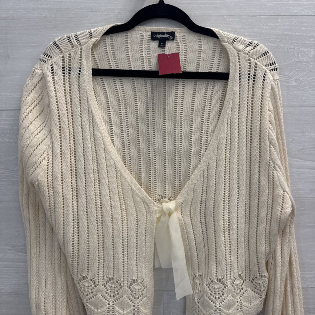 Originality Cream Knit Tie Front Sweater Medium