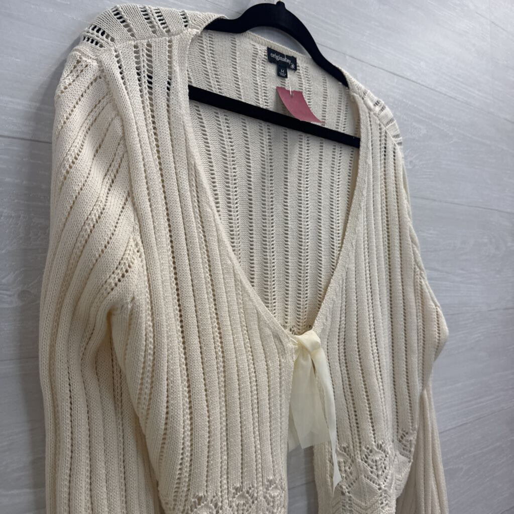 Originality Cream Knit Tie Front Sweater Medium