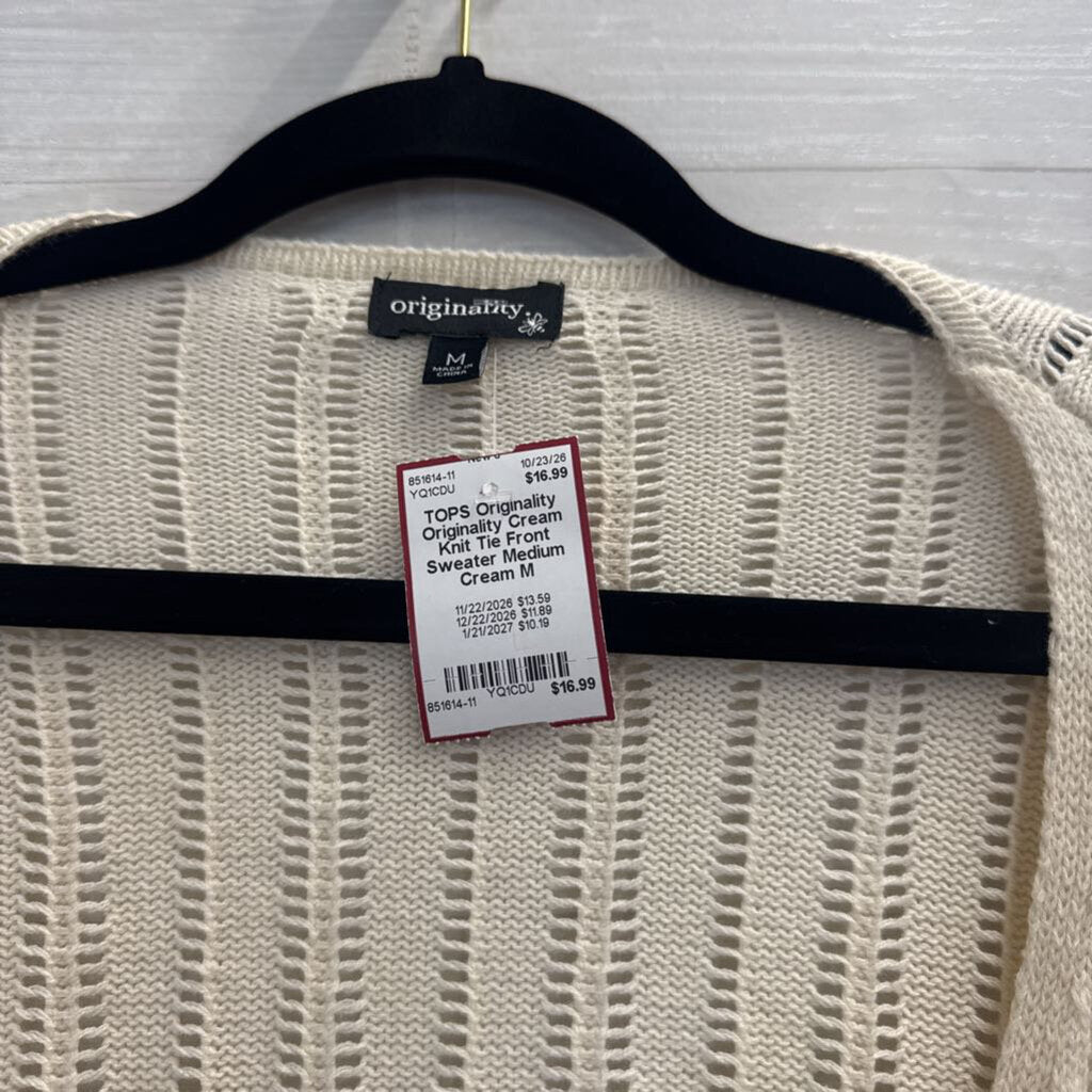 Originality Cream Knit Tie Front Sweater Medium