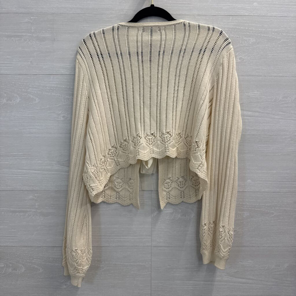 Originality Cream Knit Tie Front Sweater Medium