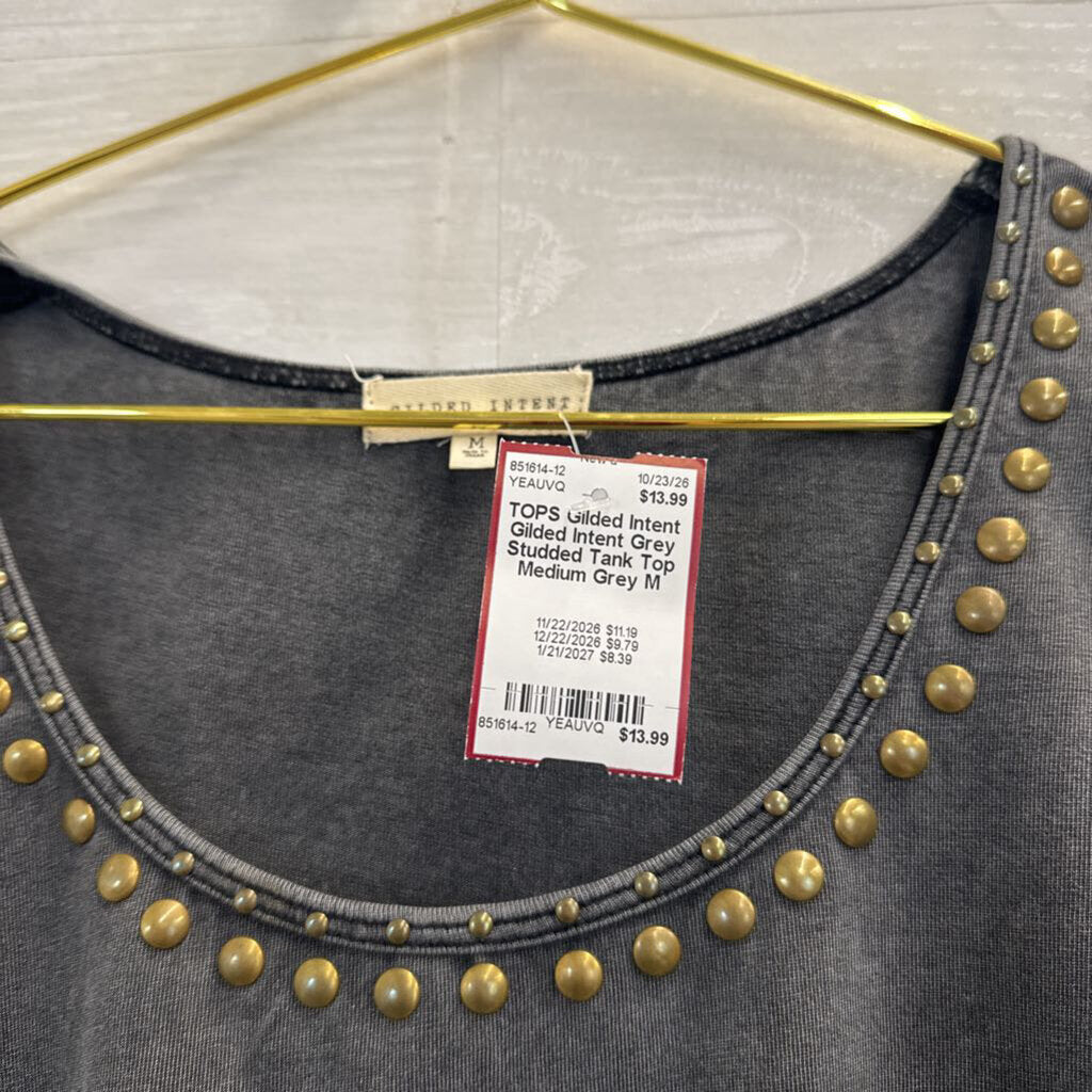 Gilded Intent Grey Studded Tank Top Medium