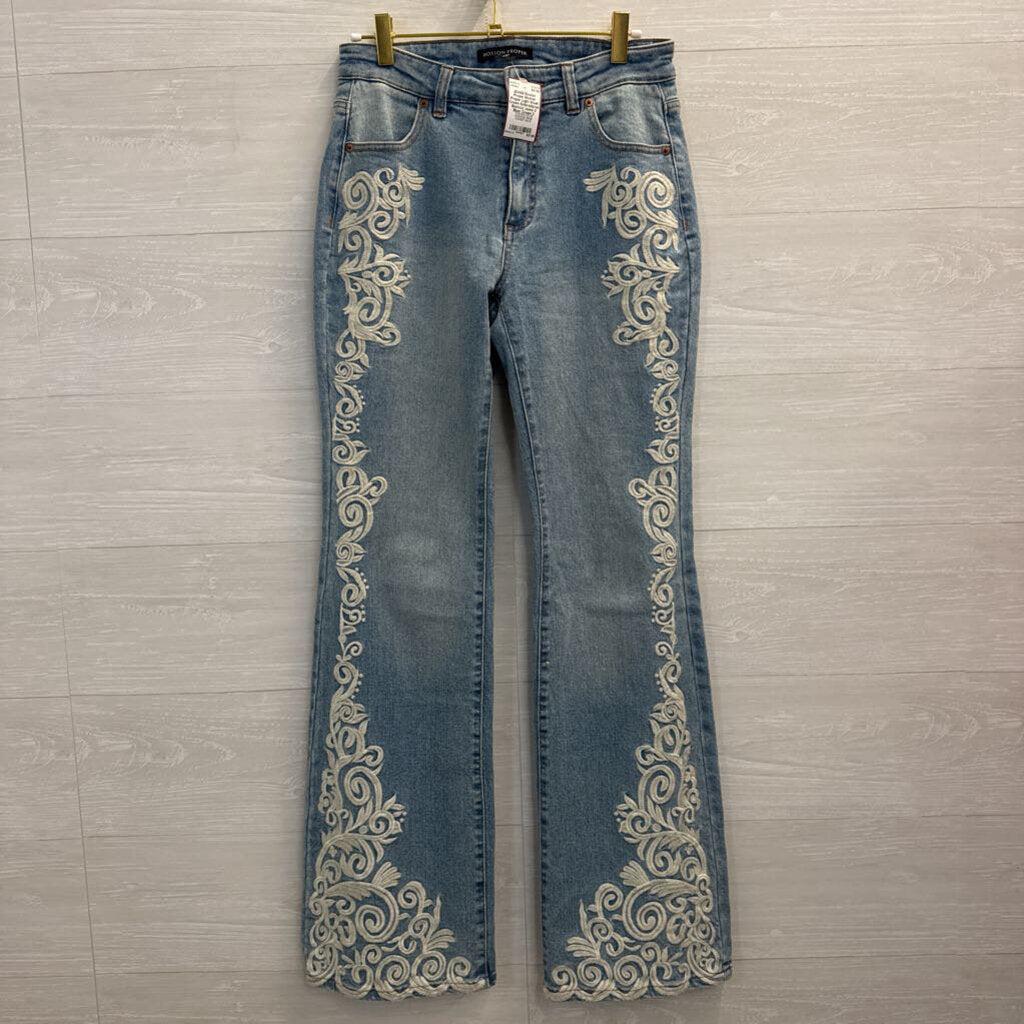 Boston Proper Light Wash Cream Embroidered Bootcut Jeans 2