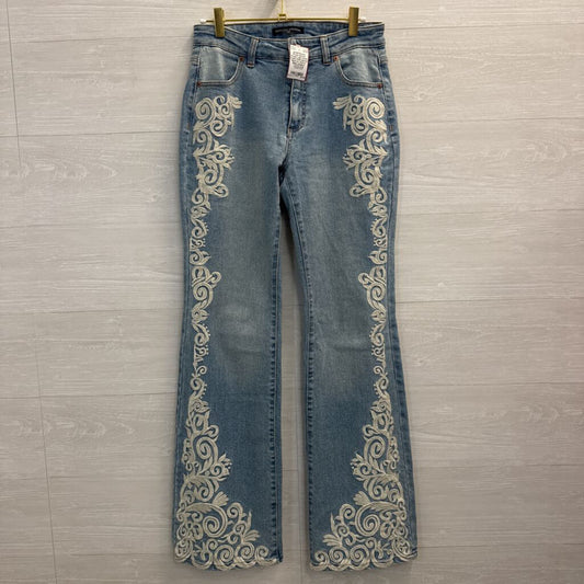 Boston Proper Light Wash Cream Embroidered Bootcut Jeans 2