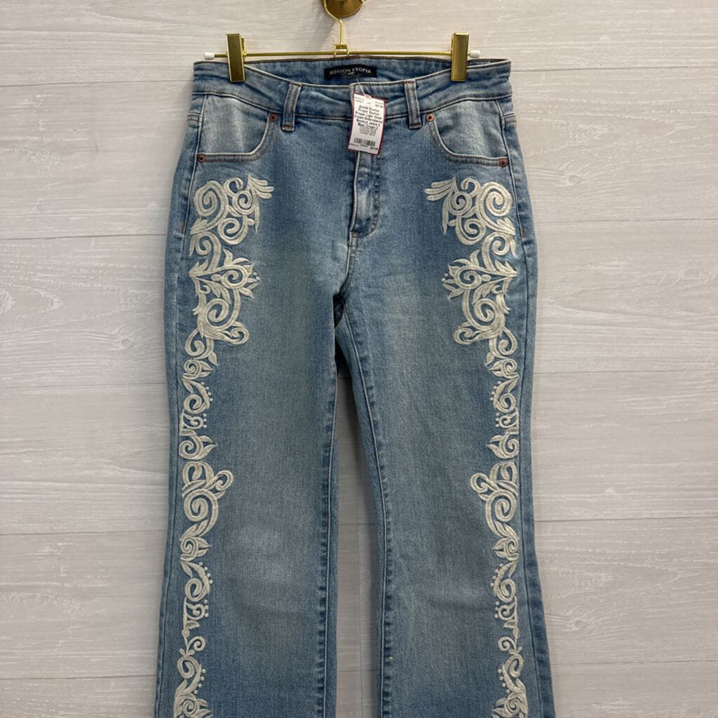 Boston Proper Light Wash Cream Embroidered Bootcut Jeans 2