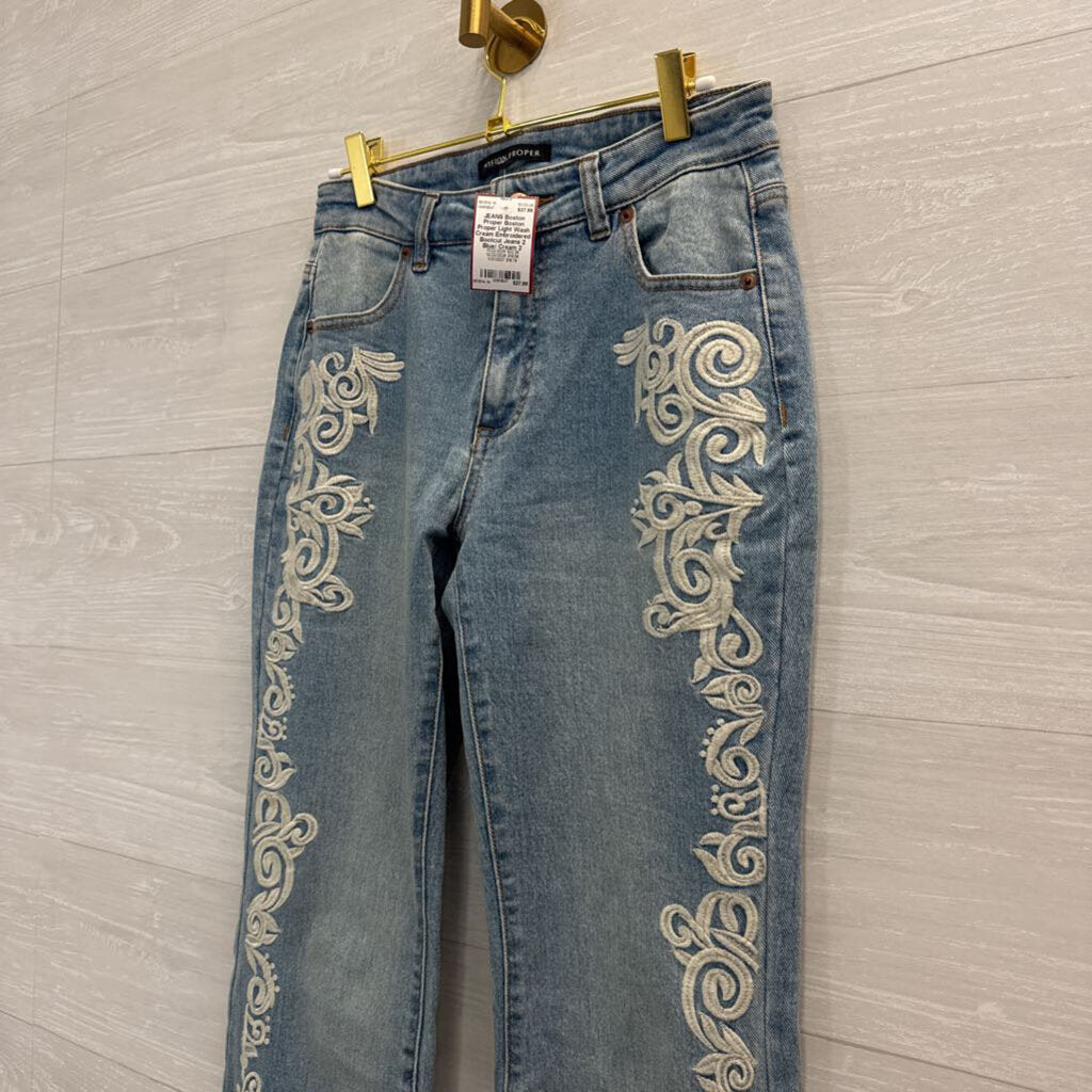 Boston Proper Light Wash Cream Embroidered Bootcut Jeans 2