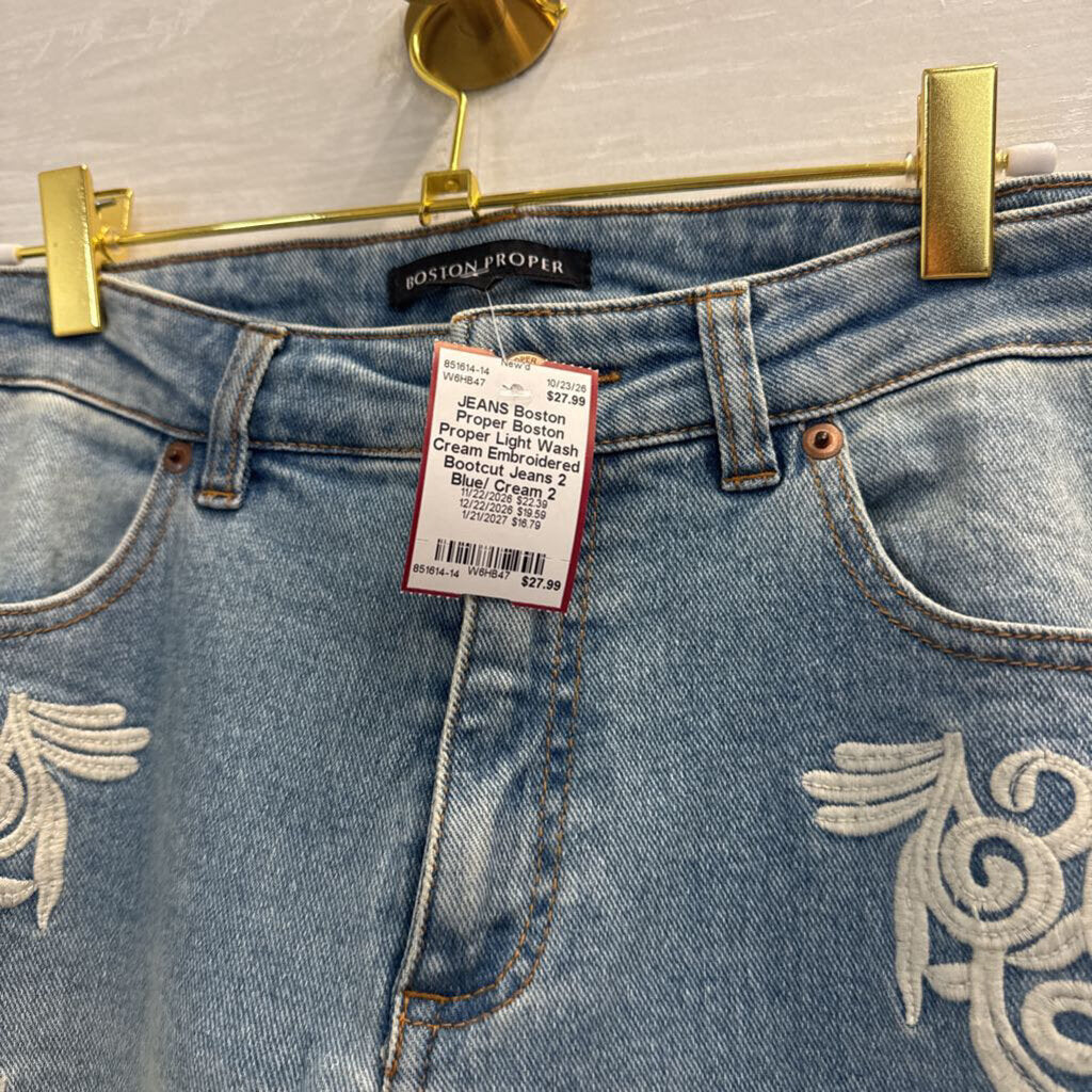 Boston Proper Light Wash Cream Embroidered Bootcut Jeans 2