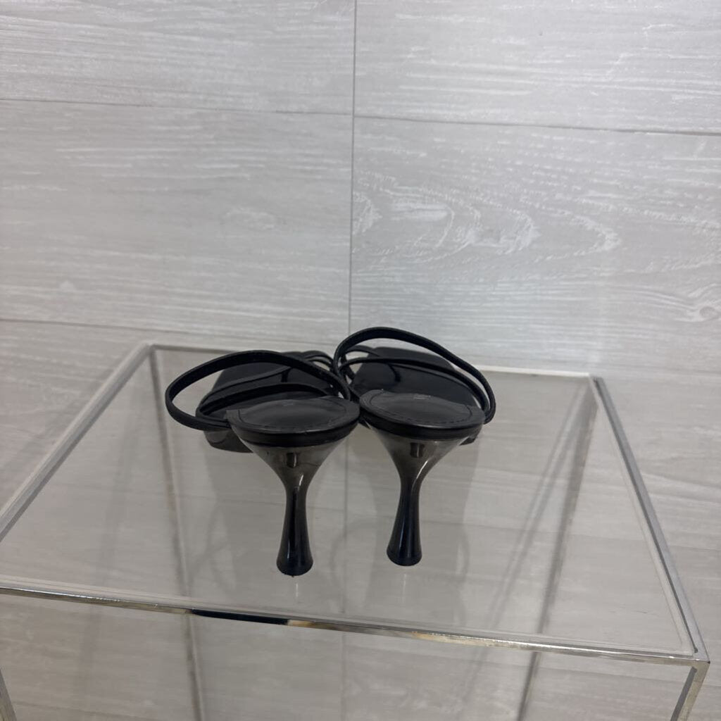 Nine West Black Strappy Toe Loop Sandal Heels 8.5