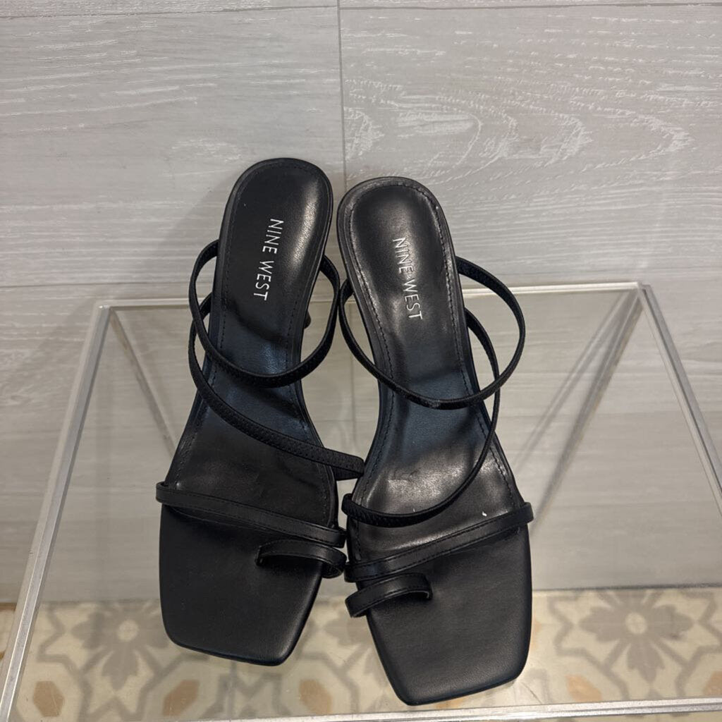 Nine West Black Strappy Toe Loop Sandal Heels 8.5