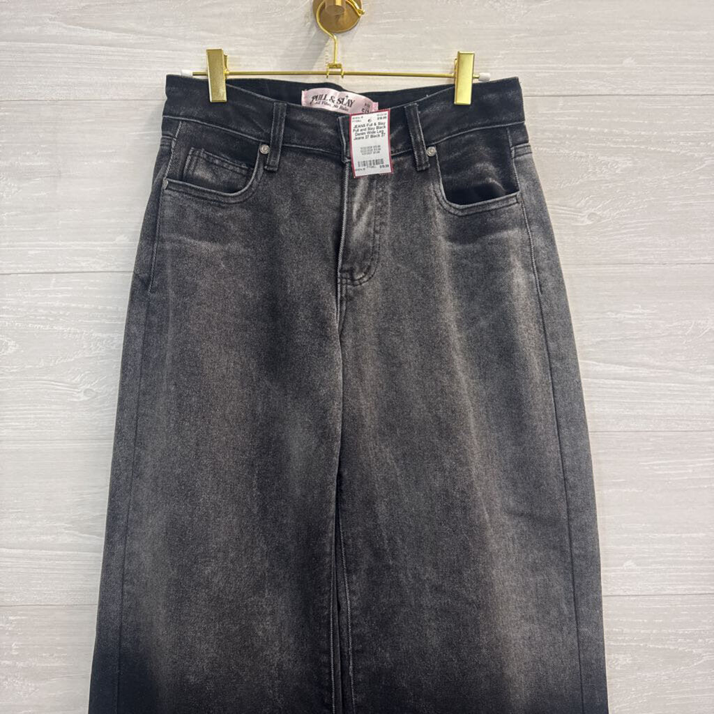 Pull and Slay Black Denim Wide Leg Jeans 27