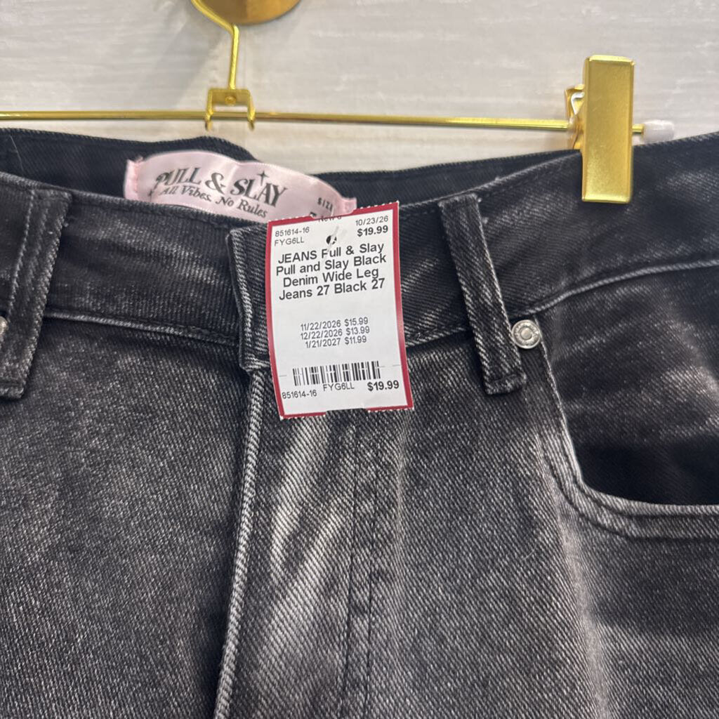 Pull and Slay Black Denim Wide Leg Jeans 27