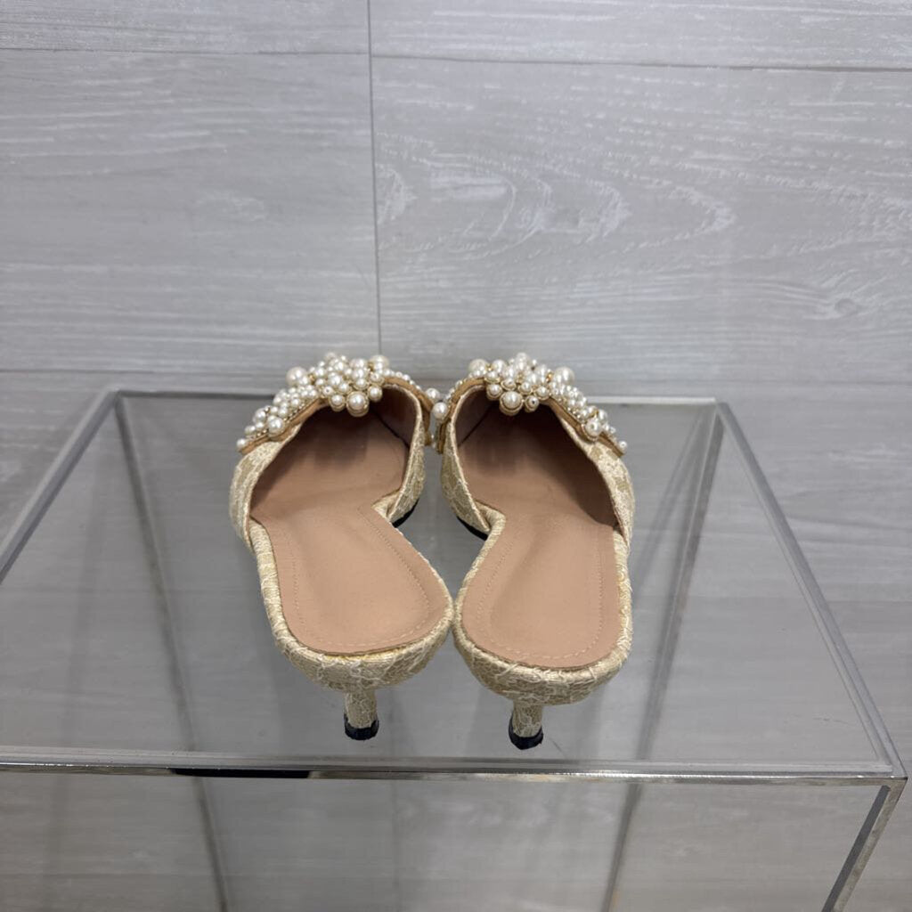Pearl/Lace Kitten Heel Mules 41