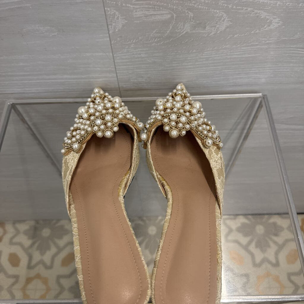 Pearl/Lace Kitten Heel Mules 41