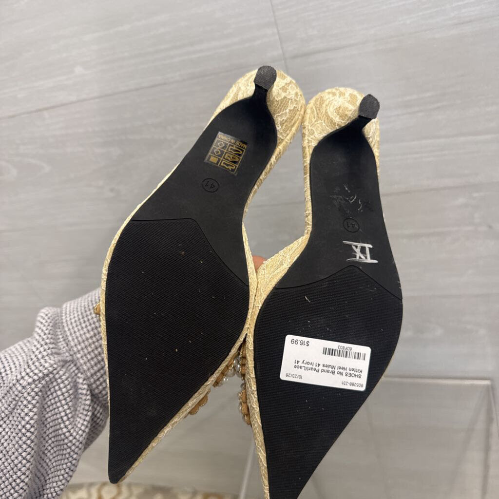 Pearl/Lace Kitten Heel Mules 41