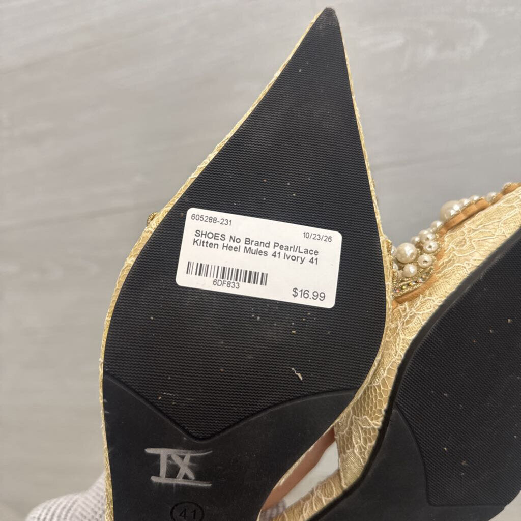 Pearl/Lace Kitten Heel Mules 41