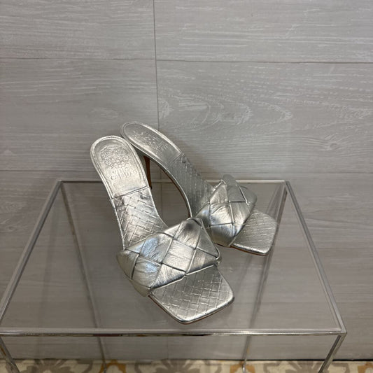 Silver Woven Mule Sandals 9.0