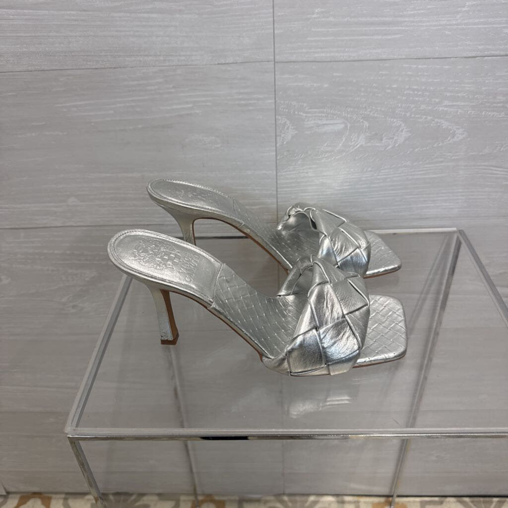 Silver Woven Mule Sandals 9.0