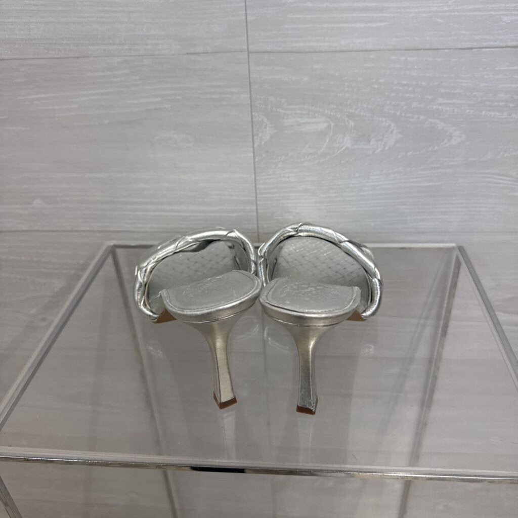 Silver Woven Mule Sandals 9.0