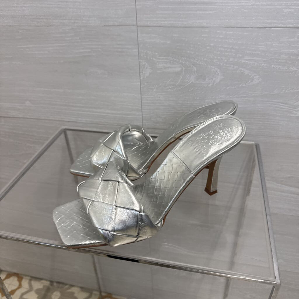 Silver Woven Mule Sandals 9.0