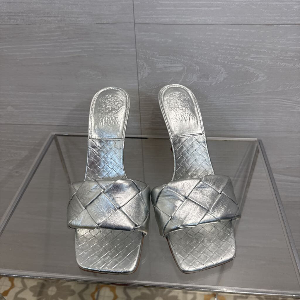 Silver Woven Mule Sandals 9.0