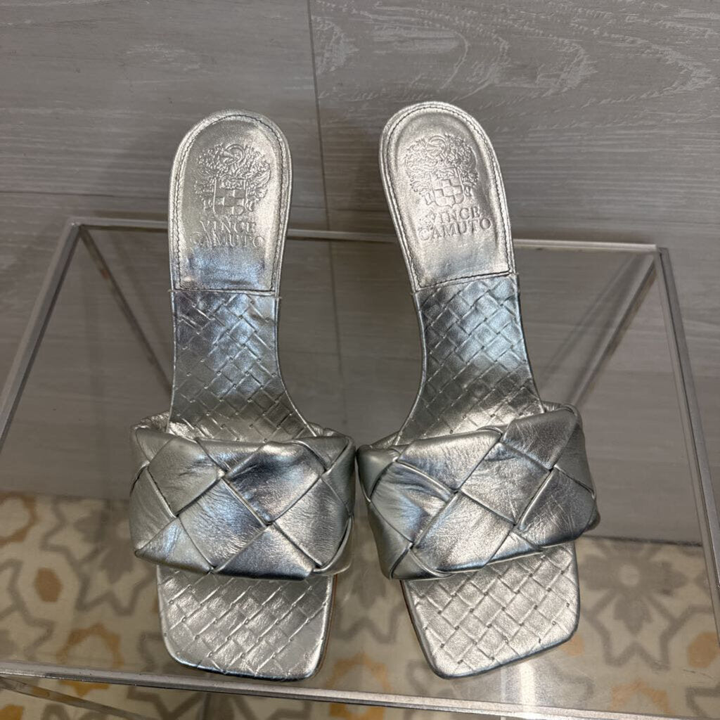 Silver Woven Mule Sandals 9.0