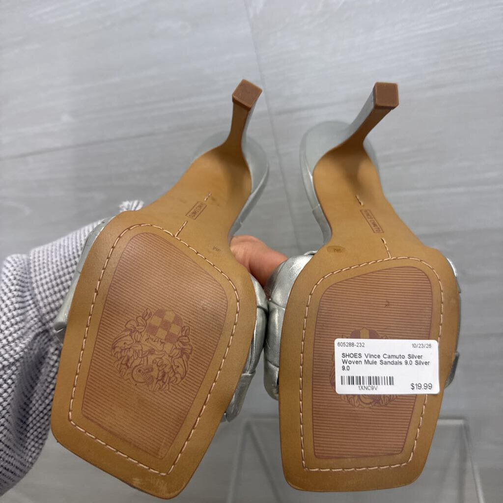 Silver Woven Mule Sandals 9.0
