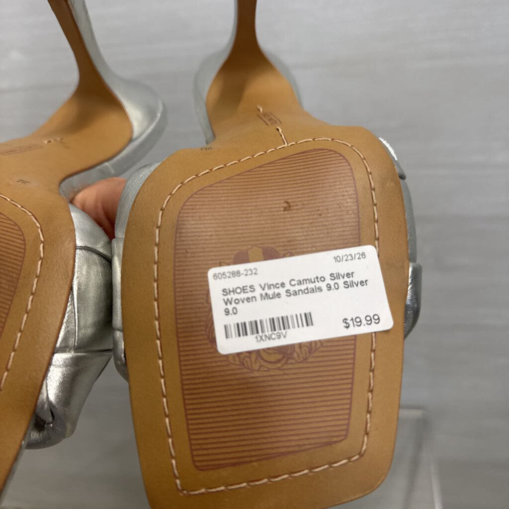 Silver Woven Mule Sandals 9.0