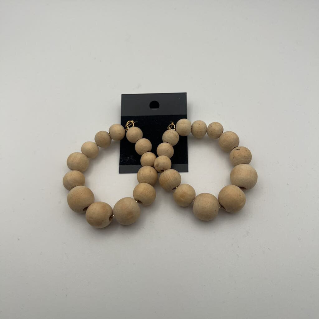 Brown Wooden Beaded Drop Earrings