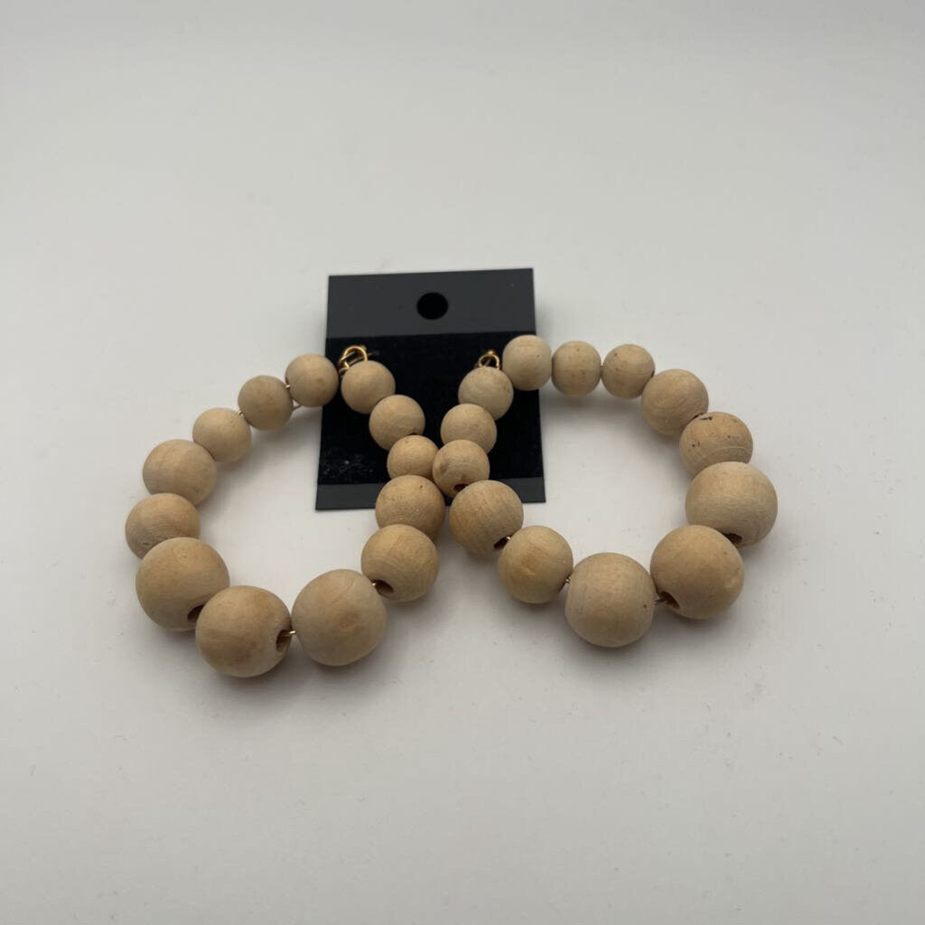 Brown Wooden Beaded Drop Earrings