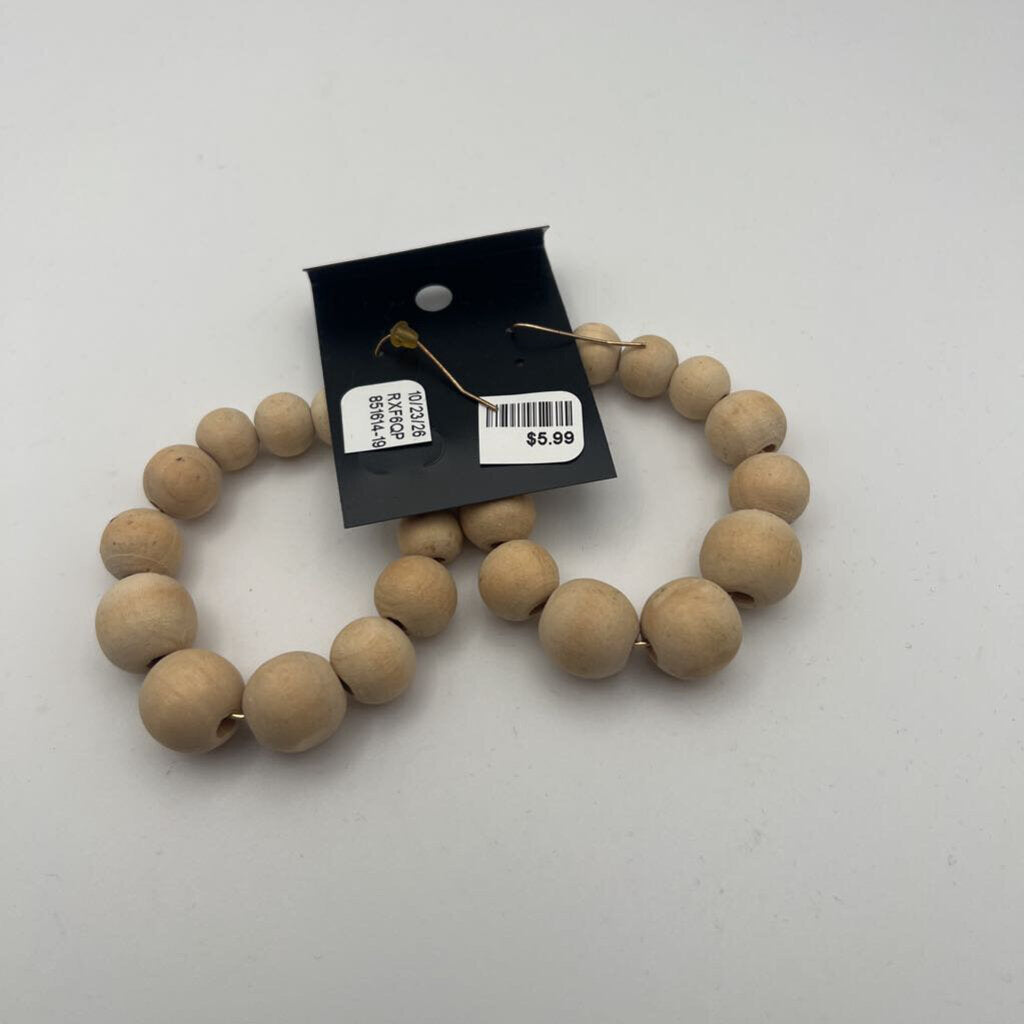Brown Wooden Beaded Drop Earrings