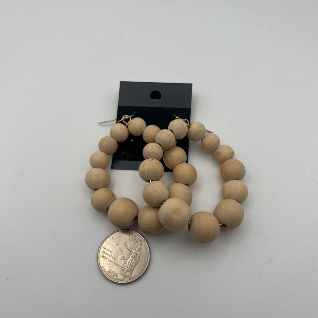 Brown Wooden Beaded Drop Earrings
