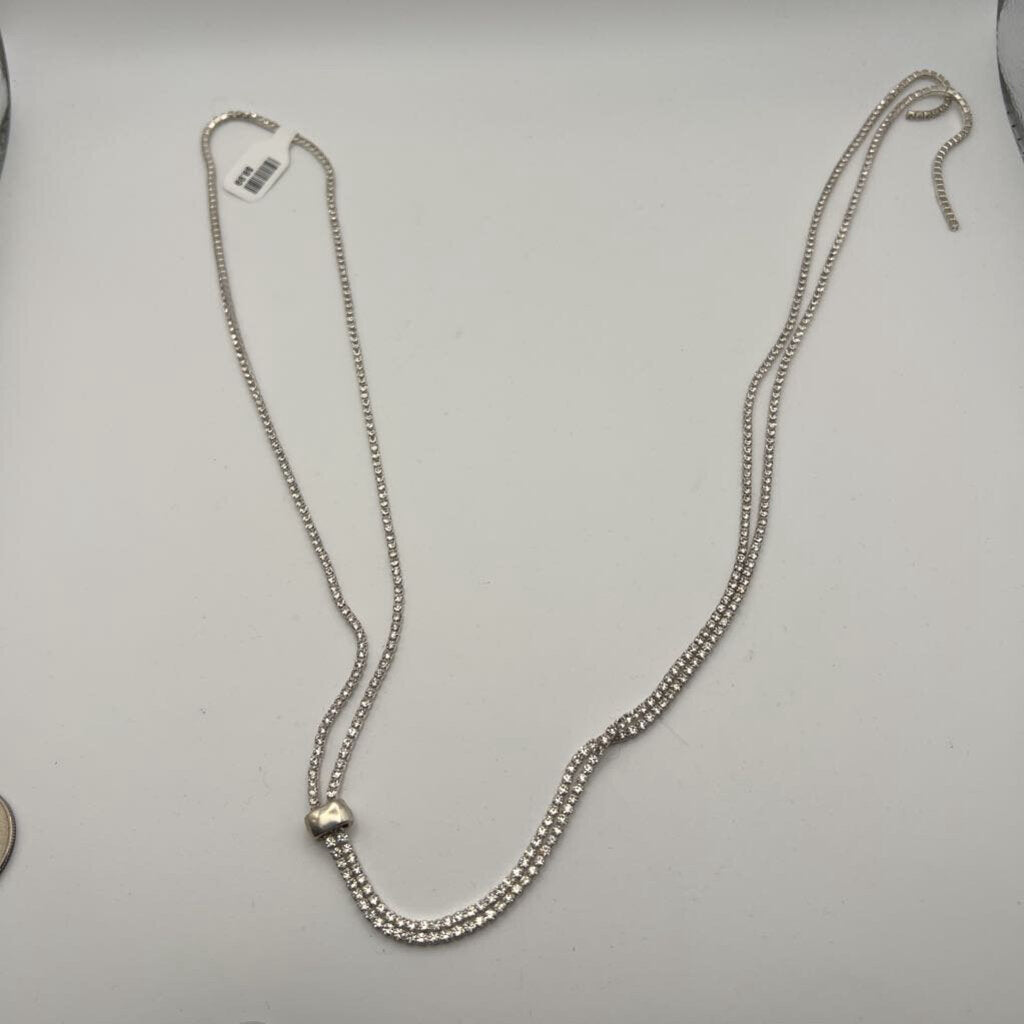 Silver/ Rhinestone Adjustable Long Necklace