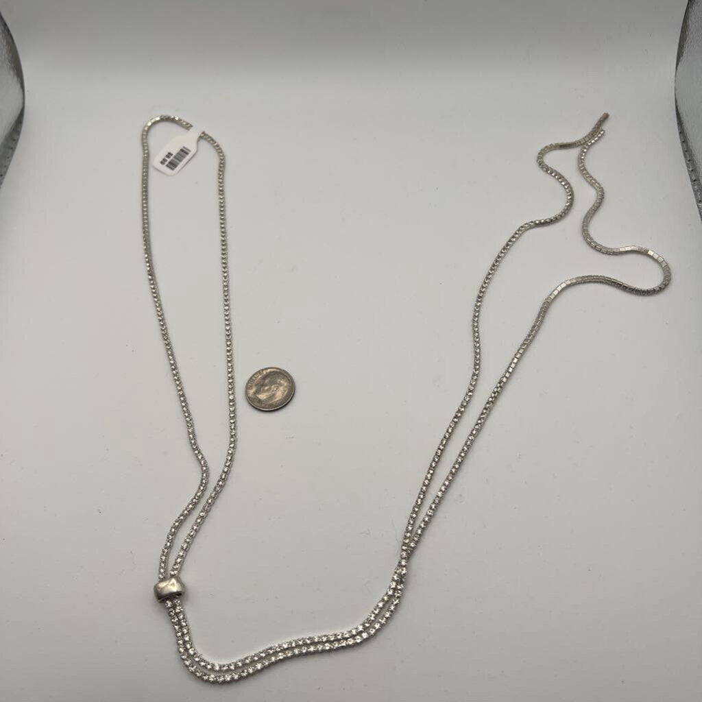 Silver/ Rhinestone Adjustable Long Necklace