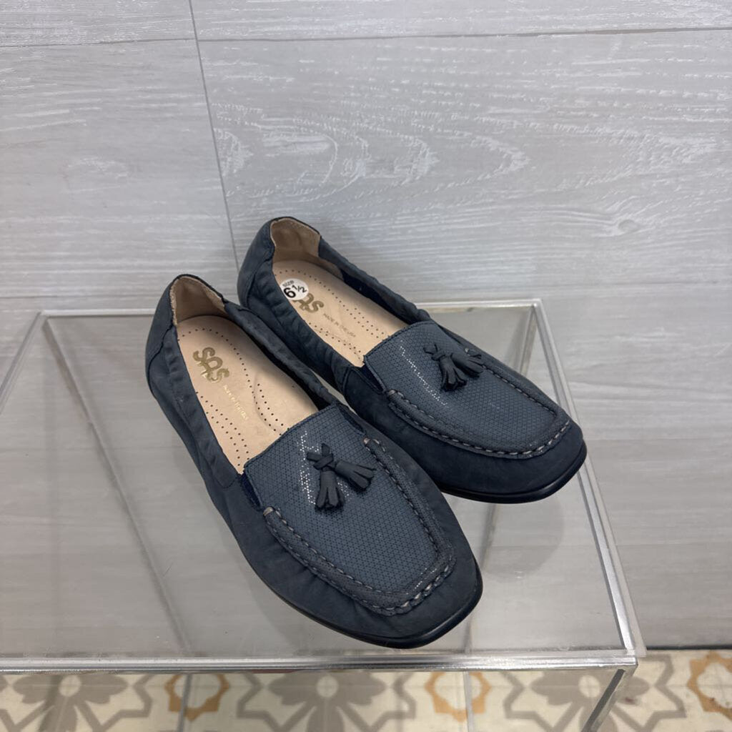 SAS Blue Suede Hope Slip On Tassel Loafers 6.5