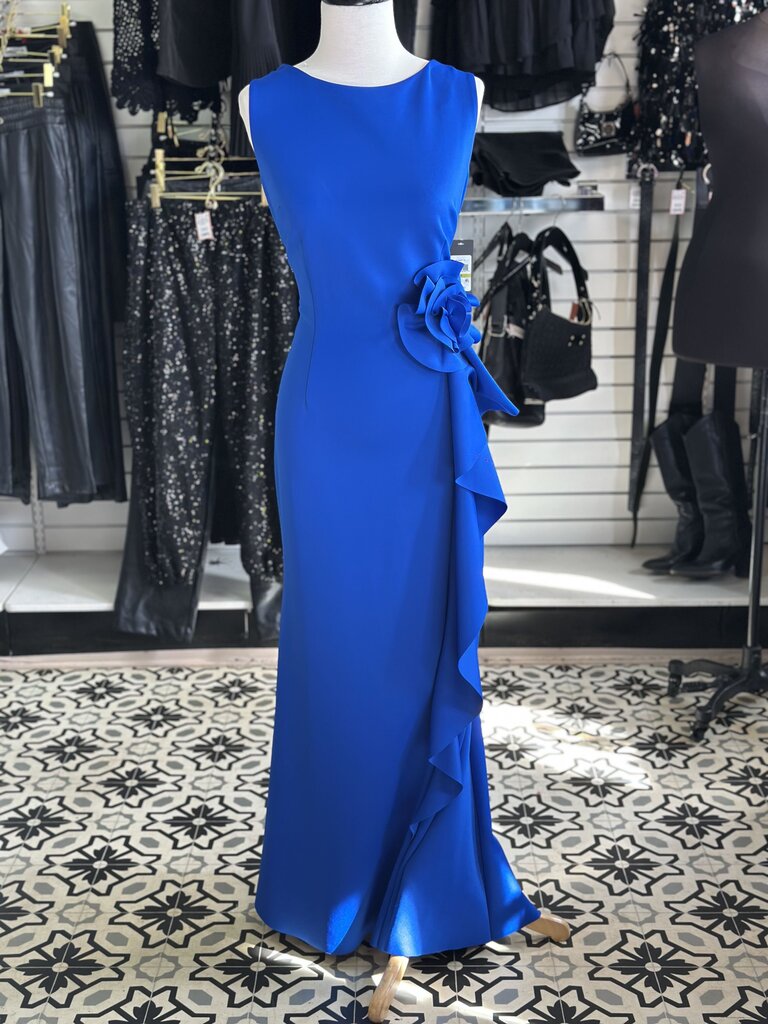 Jessica Howard Royal Blue Sleeveless Floral Detail Long Formal Dress 14